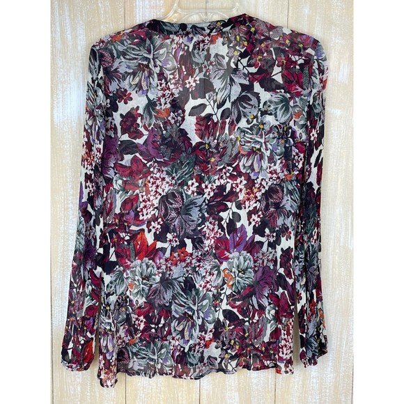 Lucky Brand Bohemian Split Tie Neck Floral Print Long Sleeve Size Small Blouse - Picture 4 of 8